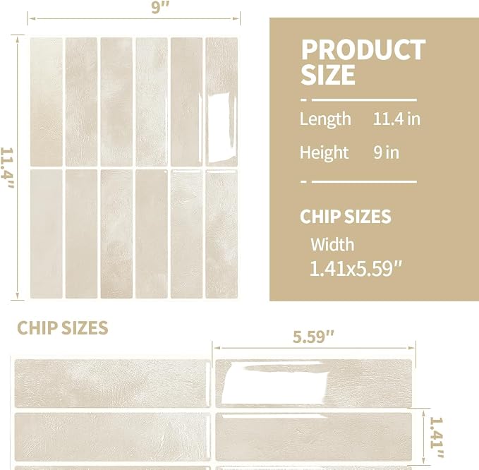 Peel and Stick Backsplash 3D Wall Tiles,Self-Adhesive,Oil Proof,Waterproof, Removable Wall Panels for Kitchen & Bathroom,Modern Design, Easy Install (10.7ft，12x9 inch,14 Pack) (Beige)