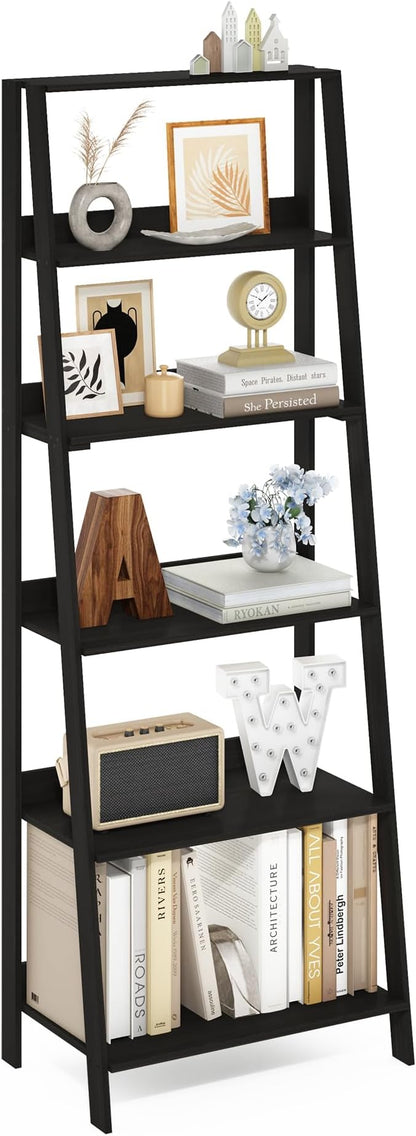 Furinno Ladder Book Shelf, 6-Tier Ladder Shelf, Open Design Bookshelf, Display Storage Bookcase, 14.8" x 23.6" x 66.2", Living Room, Home Office, Espresso