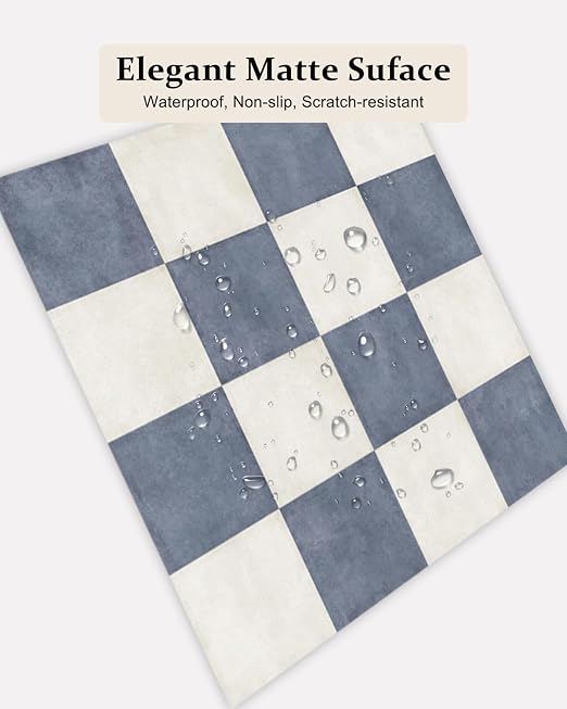 Peel and Stick Floor Tile, Checkered Vinyl Flooring Waterproof, Snap-Proof DIY Flooring Tiles for Bathroom, Kitchen, Fireplace, Wall, Backsplash, No Residue, 20 Tiles-7.87" Thin Version, Blue
