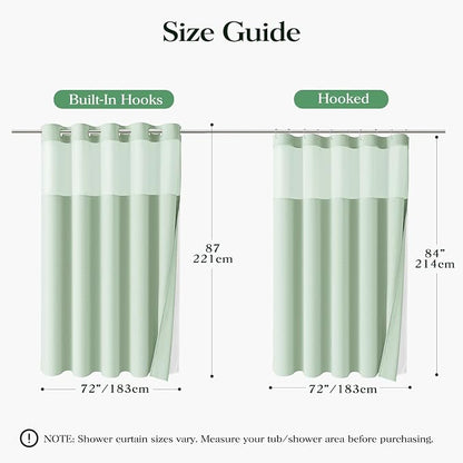 Mint Green Hook Free Waffle Shower Curtain & Snap-in Liner,72x87 | Less Time to install, 3 in 1 Fabric Shower Curtain and Liner Set with Magnets, Extra Long, Shower Curtains for Bathroom