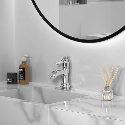 Bathroom Faucet Waterfall Chrome Single Handle Single Hole | Pop Up Drain,Easy to Clean,Stable Installation,Suitable for bathrooms, balconies and laundry room,Elegant Minimalist Style