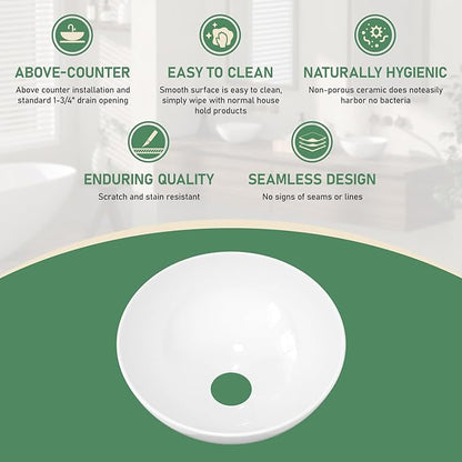 13"x13" Bathroom Vessel Sink Modern Small Round Above Counter White Ceramic Vessel Vanity Sink Art Bowl Basin