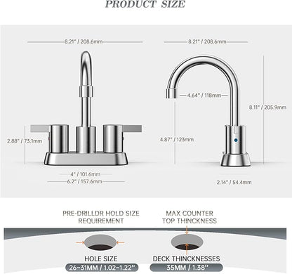 Phiestina Brushed Nickel 4 Inch 2 Handle Centerset Lead-Free Bathroom Sink Faucet 2 Pack, with Copper Pop Up Drain and Water Supply Lines,BF15-1-BN-2PACK