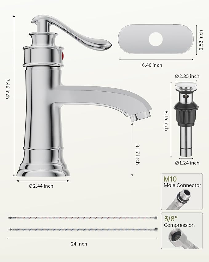 Chrome Bathroom Faucet Brass Single Handle Bathroom Sink Faucets | Single Hole Farmhouse Faucet Vanity Lavatory RV with Overflow Pop Up Drain Mixer Tap Commcercial Rustic by BATHLAVISH