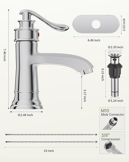 Chrome Bathroom Faucet Brass Single Handle Bathroom Sink Faucets | Single Hole Farmhouse Faucet Vanity Lavatory RV with Overflow Pop Up Drain Mixer Tap Commcercial Rustic by BATHLAVISH