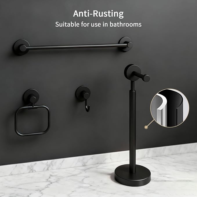 4-Piece Bathroom Set with Privot Toilet Paper Holder | All-in-One Wall Mounted Hardware Combo, Matte Black
