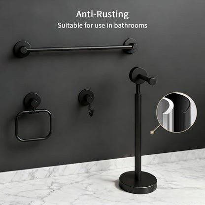 4-Piece Bathroom Set with Privot Toilet Paper Holder | All-in-One Wall Mounted Hardware Combo, Matte Black