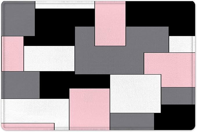 HVEST Pink Abstract Shower Curtain with Bathroom Rugs, Grey Black and White Abstract Geometric Shower Curtain with Bath Mat, Modern Mid Century Minimalist Shower Curtain Set with Hooks, 70x70 inch