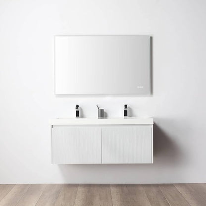 Blossom 48 inch Bathroom Vanity with Sink, Wall Mounted Floating Bathroom Vanity Cabinet with Double Acrylic Sink, All Wood Bathroom Storage Cabinet with Soft Close Drawers, Matte White Finish