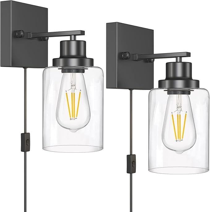 Plug in Wall Sconces, 2 Pack Wall Lamp, Rustic Plug in Wall Light Sconces, Sconces Wall Lighting, E26 Modern Wall Light Fixtures