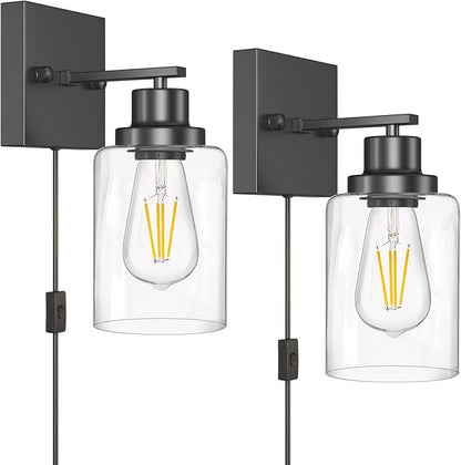 Plug in Wall Sconces, 2 Pack Wall Lamp, Rustic Plug in Wall Light Sconces, Sconces Wall Lighting, E26 Modern Wall Light Fixtures