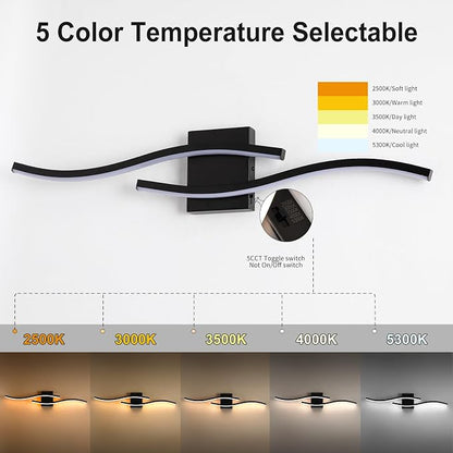 Black Curved Bathroom Vanity Light Fixture Over Mirror, 31.5 inch Modern LED Wall Lamp 5CCT Dimmable Bathroom Light Fixture Modern Vanity Lighting Wall Sconces