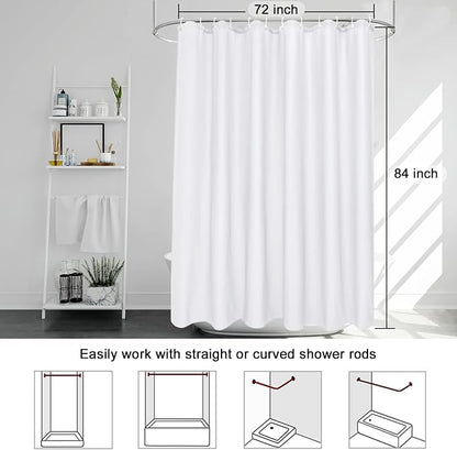 EurCross Extra Long Fabric Shower Curtain Liner 84 inches Long Length, Light in Machine Washable Water-Repellent Solid White Shower Curtain Liner for Bathroom 72 x 84inch
