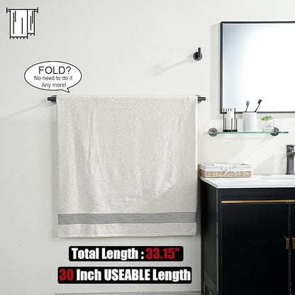 JQK Oil Rubbed Bronze Towel Bar, 33 Inch 304 Stainless Steel Thicken 0.8mm Towel Rack Bathroom, Towel Holder ORB Wall Mount, Useable Length 30 Inch 2 Pack, TB110L30-ORB-P2