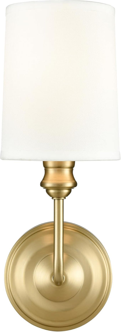 ML Lighting | Leena Collection | 99801-VB | Indoor 1 Light Wall Sconce in Vintage Brass with White Fabric Shade | Elegant and Versatile Design for Any Bathroom