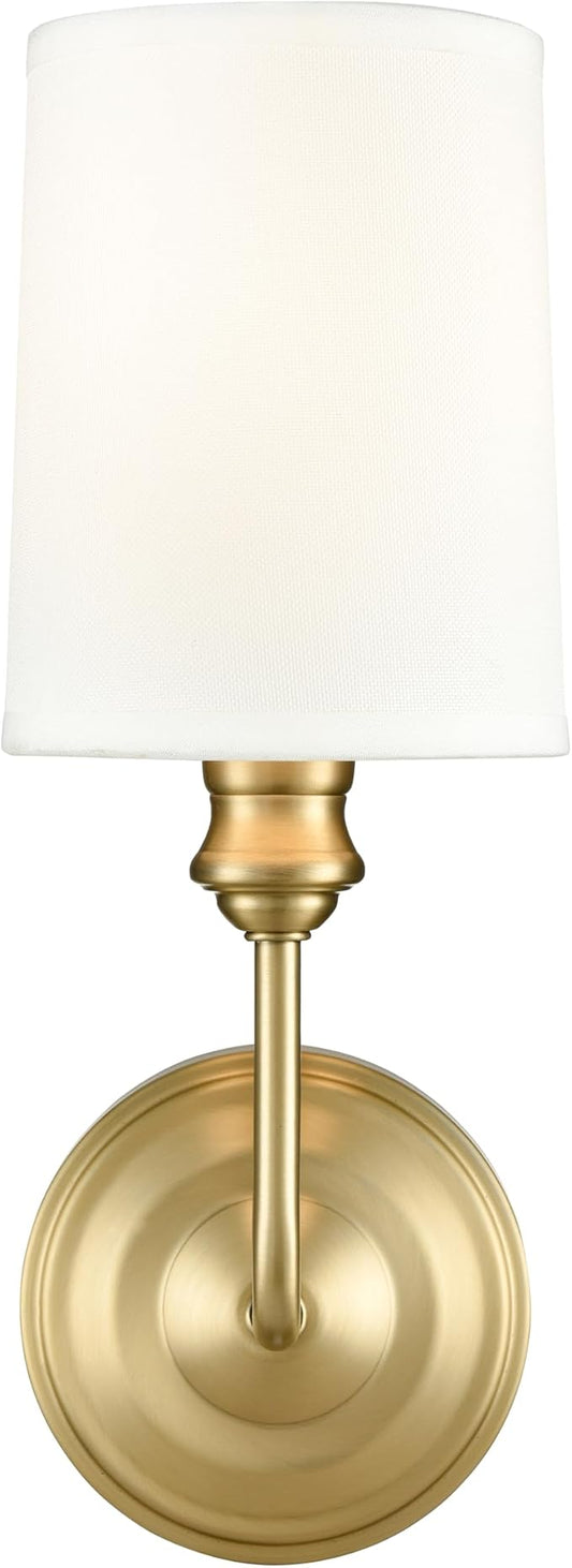 ML Lighting | Leena Collection | 99801-VB | Indoor 1 Light Wall Sconce in Vintage Brass with White Fabric Shade | Elegant and Versatile Design for Any Bathroom