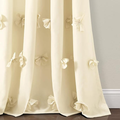 Lush Decor Riley Light Filtering Window Curtain Panel, Single 54" W x 84" L, Buttercream - Cute Yellow Curtains for Bedroom - Bow Decor - Coquette Curtains for Windows