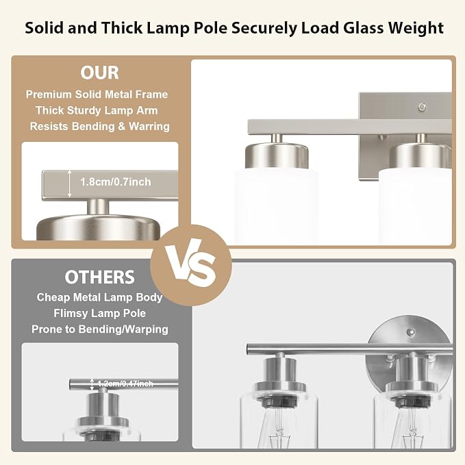 IZORRO Modern Bathroom Light Fixtures, 5 Light Brushed Nickel Vanity Lights, Bathroom Lighting Fixtures Over Mirror with White Glass for Living Room Cabinet Bedroom