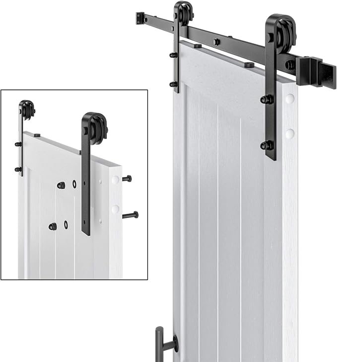 32in x 84in MDF Sliding Barn Door with 6ft Barn Door Hardware Kit & Handle | White Solid Barn Door Slab Covered with Water-Proof PVC Surface, Pre-Drilled Holes Easy Assembly, H-Frame