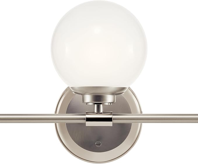 Kichler Benno 3-Light Vanity, Modern Light with Opal Glass in Polished Nickel and Brushed Nickel, for Bathroom or Powder Room (8.75" x 24.5"), 55172PN