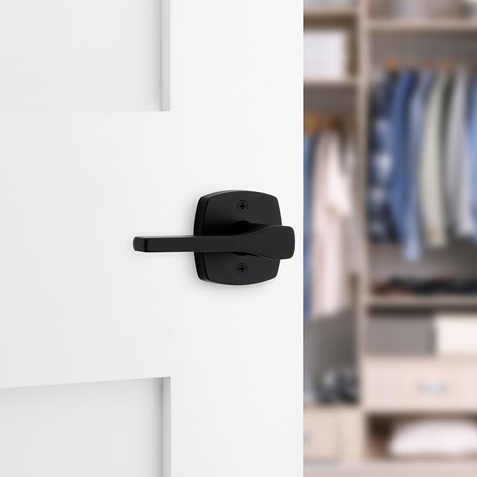 Kwikset Tripoli Dummy Door Handle, Single Sided for Closets, French Double Doors, and Pantry, Matte Black Non-Turning Reversible Interior Push/Pull Lever, with Microban Protection