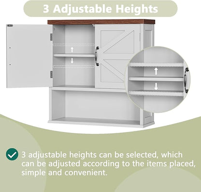 Smuxee Farmhouse Bathroom Cabinet Wall Mounted, White Medicine Cabinet with Adjustable Shelf, Bathroom Cabinet for Living Room, Laundry Room