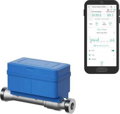 NSF Certified YoLink FlowSmart All-in-One Smart Water Meter & Auto Shutoff for 1'' Pipes, LoRa Long-Range, Real-Time Leak Detection, 10-Year Battery, 80+ Device Ecosystem, Hub Required – YS5018