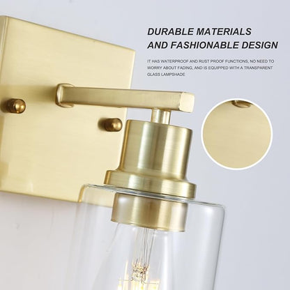 Living Room Wall Light fixtures 2 Pack, Brushed Gold Vanity Lights with Glass Shade, Farmhouse Modern Wall sconces for Gallery ，Mirror,Bedroom,Bathroom