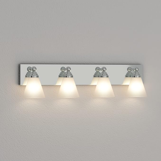 Designers Fountain 4-Lights Hudson Vanity Light Fixture, 29.75 Inch Wall Mount Sconce for Bathroom, Bedroom or Mirror, Chrome, 6494-CH