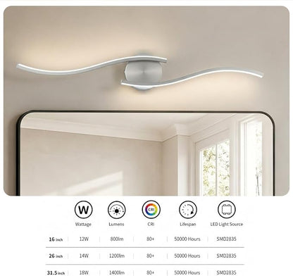 26 Inch LED Bathroom Vanity Light, Brushed Nickel, 5CCT | 26 Inch brushed nickel LED bathroom vanity light with 5CCT, 20%-100% dimming, hardwired horizontal/vertical mount