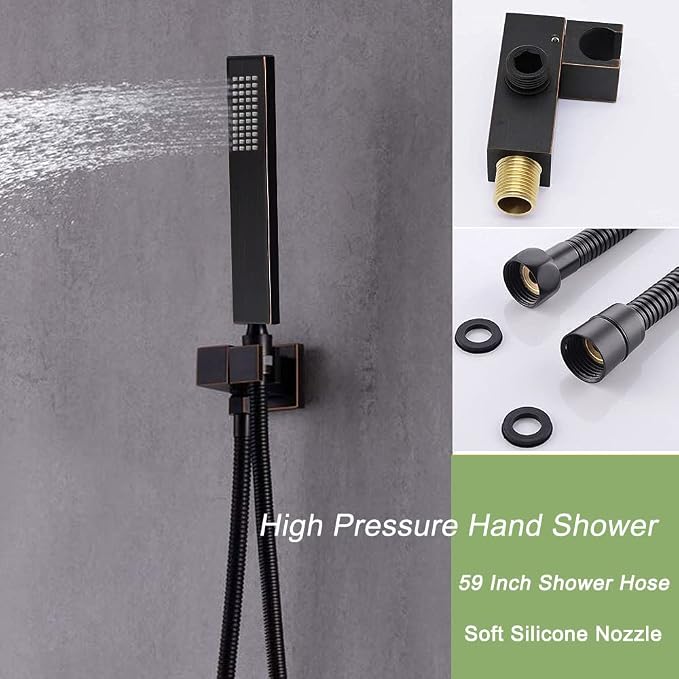 3 Functions Shower Head System Oil Rubbed Bronze Shower Faucet Set | 16X26 inch Ceiling Shower, 6 Body Jet, Handheld Shower, Temperature Display, 5 Functions Can All Run Together