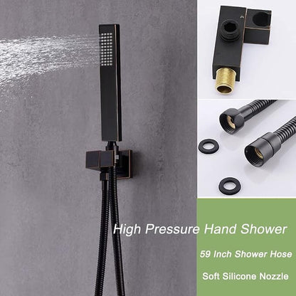 3 Functions Shower Head System Oil Rubbed Bronze Shower Faucet Set | 16X26 inch Ceiling Shower, 6 Body Jet, Handheld Shower, Temperature Display, 5 Functions Can All Run Together