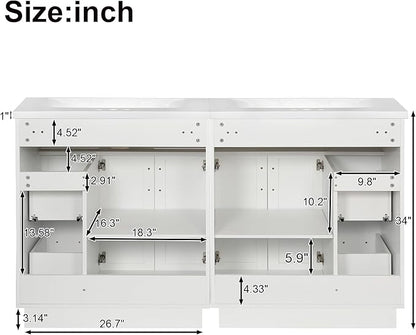 60" Bathroom Vanity Set with Double Sink, Harper & Bright Designs Vanity Cabinet with 4 Cabinet Doors, 4 Drawers, 2 Adjustable Shelves, Solid Wood Bathroom Cabinet with Resin Basin for Bathroom, White