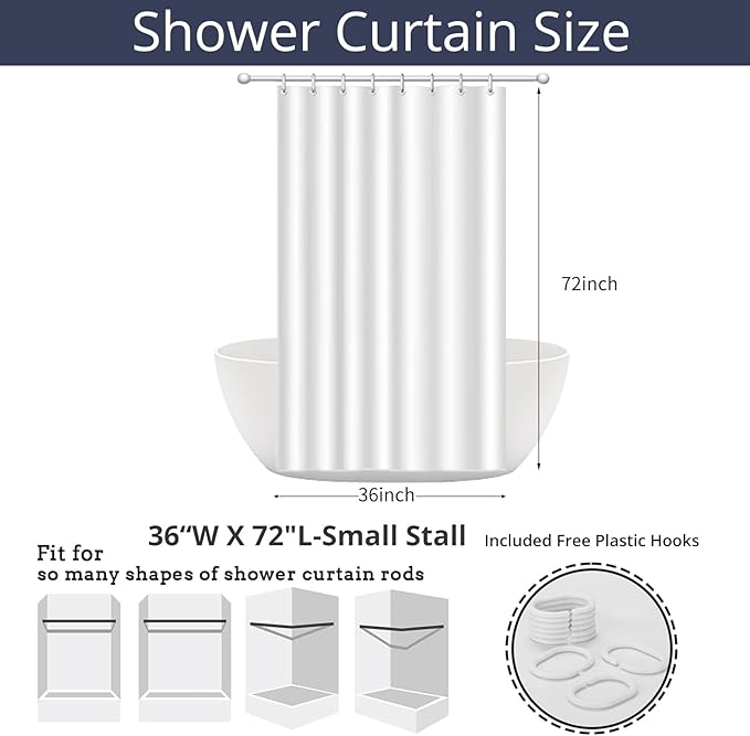 Nautical Coastal Shower Curtain, Blue Ocean Beach Seashell Starfish Themed Bathroom Curtain Waterproof Fabric Machine Washable with Hooks, 36" Wx72 L