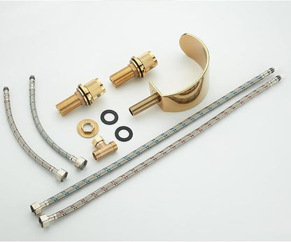 Bathroom Basin Mixer Faucet 3 Hole Waterfall 3 Hole Basin Faucets Brass-Chrome Plated