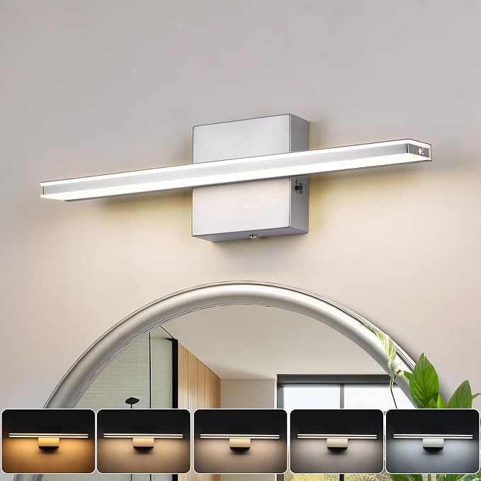 LED Brushed Nickel Vanity Lights for Bathroom Light Fixtures 5CCT Dimmable Vanity Light Bar Bathroom Lighting 15.7' Inch 12W
