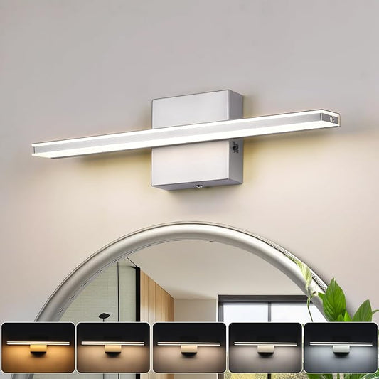 LED Brushed Nickel Vanity Lights for Bathroom Light Fixtures 5CCT Dimmable Vanity Light Bar Bathroom Lighting 15.7' Inch 12W