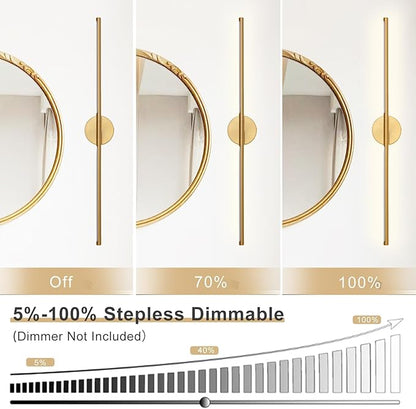 Gold Bathroom Light Fixtures Over Mirror 43 Inch, 33W 360° Rotatable Dimmable 4000K Led Brass Vanity Light Bar, Brushed Gold Bathroom Vanity Lights Above Mirror