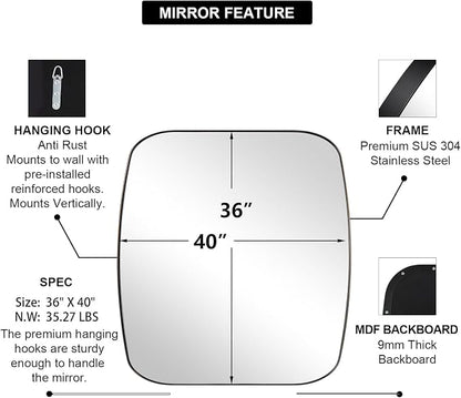 Bronze Oblong Mirror, 36x40 Inch Brushed Bronze Oval Mirror for Bathroom with Stainless Steel Metal Frame, Wall Mouned for Bathroom, Living Room, Entryway