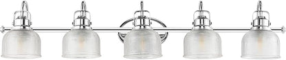 JONATHAN Y 42.75" Chrome Modern Bathroom Vanity Light, 5-Light LED Wall Sconce, Clear Glass Bell Shade for Mirror Hallway Kitchen, ETL Listed, LED Bulb Included (JYL7903A)