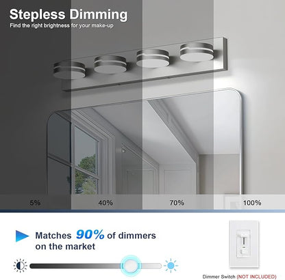 Modern 4-Light Brushed Nickel Bathroom Light Fixture for Bathroom Lighting Fixtures Over Mirror 24W Brushed Nickel Vanity Led Lighting with 350°Rotatable Acrylic Heads (Cool White 5500k)