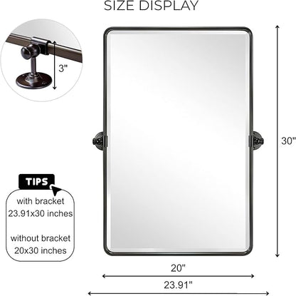 Farmhouse Pivot Rectangle Bathroom Mirror Oil Rubbed Bronze Metal Framed Tilting Beveled Vanity Mirrors for Wall, Overall 23.91 x 30 inches (Mirrror 20 x 30 inches)
