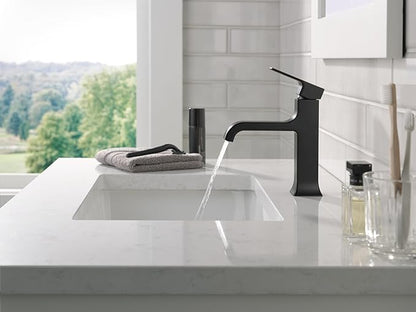 Delta Velum Matte Black Bathroom Faucet 1 Hole, Single Hole Bathroom Sink Faucet for Vanity, Metal Push-Pop Drain Assembly, Matte Black 539-BLMPU-DST