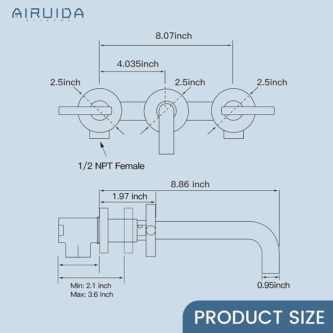 Airuida Wall Mounted Antique Brass 3 Hole Dual Handle Bathroom Faucet with 360 Swivel Spout Vanity Sink Mixer Tap, Matte Finish | Lever Handle,3 Holes,360° Widespread Swivel Spout,Rotatable Bathroom Faucet