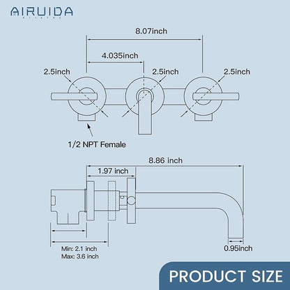 Airuida Wall Mounted Antique Brass 3 Hole Dual Handle Bathroom Faucet with 360 Swivel Spout Vanity Sink Mixer Tap, Matte Finish | Lever Handle,3 Holes,360° Widespread Swivel Spout,Rotatable Bathroom Faucet