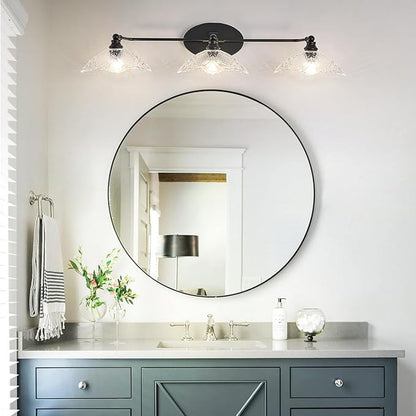 Vintage Vanity Light, 3-Light Black Vanity Light Bathroom Lights fixtures Over Mirror 33.85 Inch Modern Dimmable Bath Light Fixture for Bathroom Makeup, (Requires E12 Bulb, Not Included)