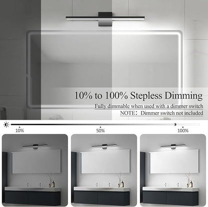 Ralbay 5 Color Temperature Dimmable LED Modern Bathroom Vanity Light Bar 24inch Matte Black Modern Acrylic Bathroom Wall Lighting Fixtures Over Mirror