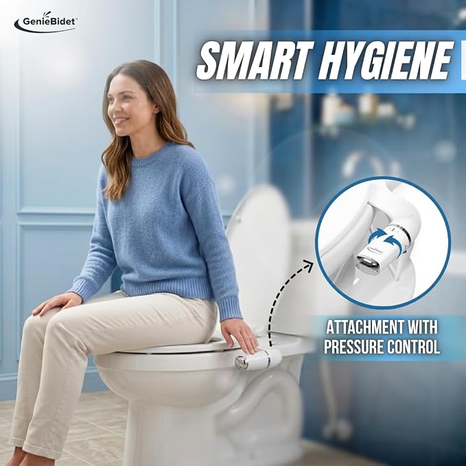 Bidet Attachment for Toilet - Ultra-Slim Hygienic Bidet Attachment For Existing Toilets - Bidet Toilet Seat Attachment with Pressure Controls - Travel Bidet Included (Left Hand Operation)