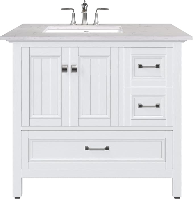 Eviva Britney 36 in. White Single Sink Bath Vanity with Carrara Quartz Top and Undermount Porcelain Sink