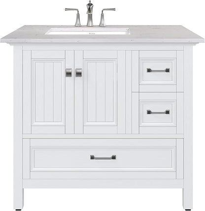 Eviva Britney 36 in. White Single Sink Bath Vanity with Carrara Quartz Top and Undermount Porcelain Sink